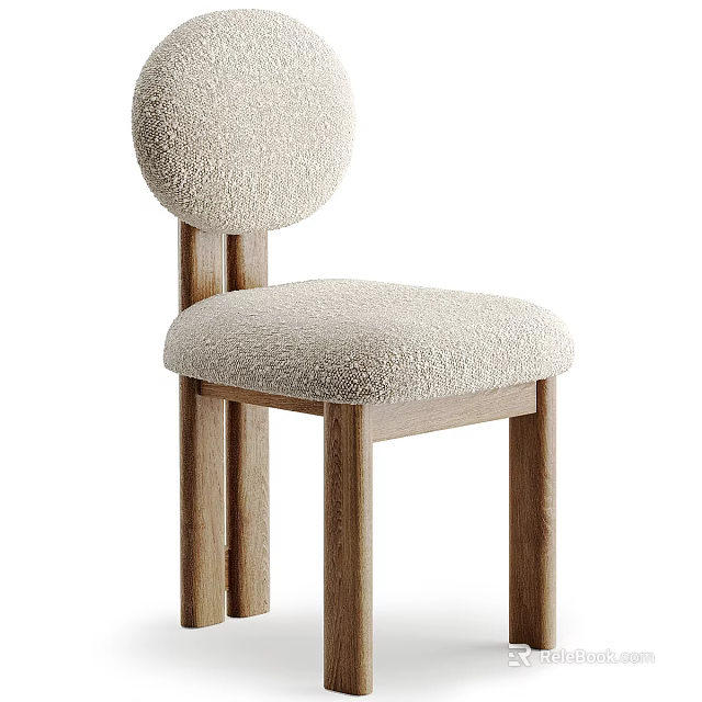 Modern Dining Chair Featuring Round Back Beige Textured Upholstery And Light Wood Legs 3d model 