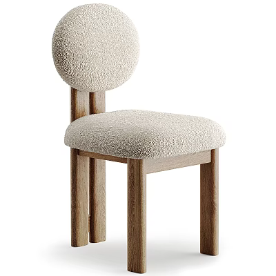 Modern Dining Chair Featuring Round Back Beige Textured Upholstery And Light Wood Legs 3d model