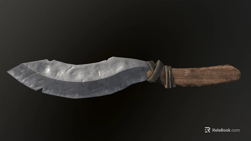 Hand Forged Rustic Knife Featuring Textured Metal Blade And Wooden Handle 3d model 