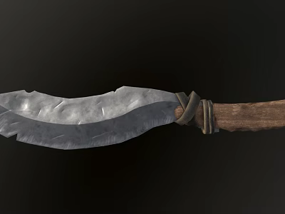 Hand Forged Rustic Knife Featuring Textured Metal Blade And Wooden Handle 3d model