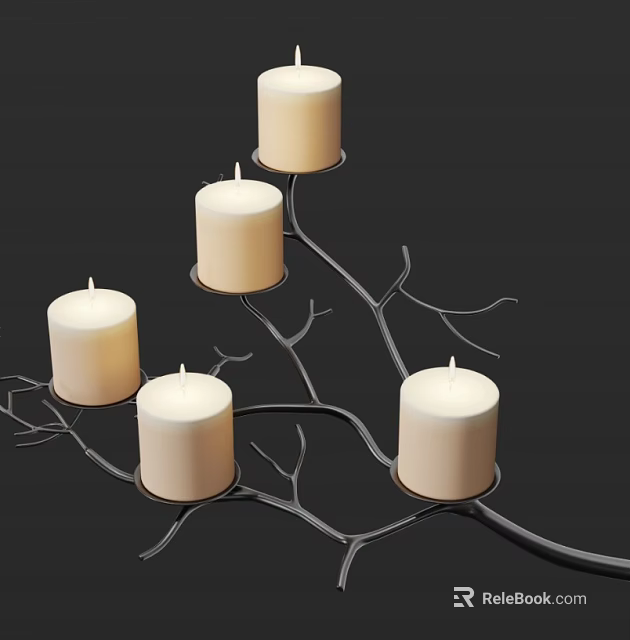 Branch Shaped Decorative Candle Lamp With Multiple White Candles And Metal Stand 3d model 