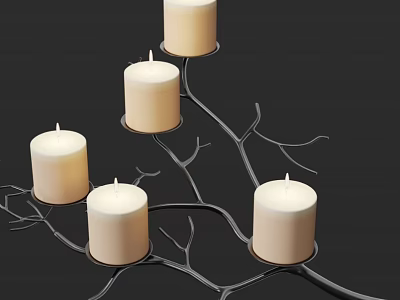 Branch Shaped Decorative Candle Lamp With Multiple White Candles And Metal Stand 3d model