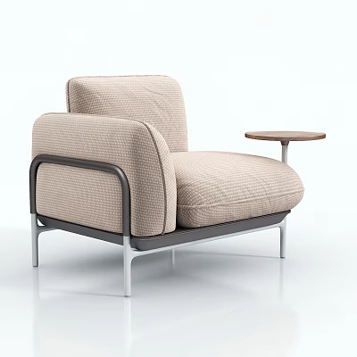Modern Single Sofa In Beige Fabric With Metal Frame Armrest And Side Table 3d model