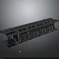 Long Rectangular Industrial Equipment With Multiple Black And Blue Units On Reflective Surface
