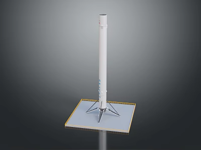 White Space Rocket Model Displayed On Square Launch Platform With Stable Base 3d model