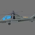 Military Style Gray Helicopter 3D Model With Blue Windows And Front Cannon