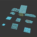 Realistic Scene Construction Components With Stone Slabs And Textured Brick Elements