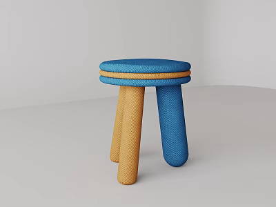 Minimalist Woven Stool With Blue Round Seat Yellow Stripes And Three Yellow And Blue Legs 3d model
