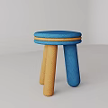 Minimalist Woven Stool With Blue Round Seat Yellow Stripes And Three Yellow And Blue Legs