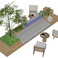 Modern Multi Seater Sofa With Natural Green Plants And Wooden Accents