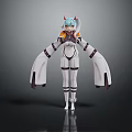 Game And Movie Character With Blue White Hair Red Horns White Outfit And Wide Sleeves