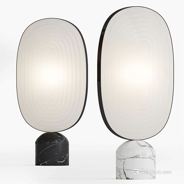 Elegant Modern Table Lamp With Oval Shade And Black White Marble Base 3d model
