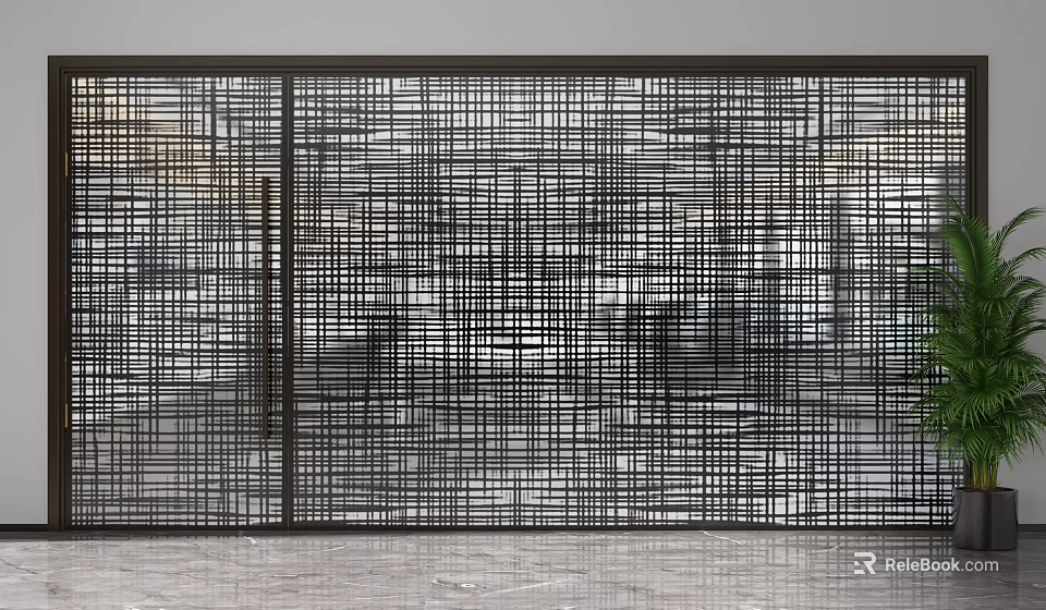 Modern Geometric Grid Room Divider With Black Metal Frame For Interior Space 3d model 