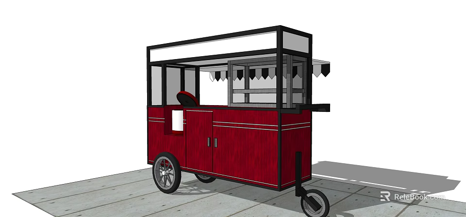 Red Mobile Food Cart With Wheels Windows And Awning For Street Vending 3d model 