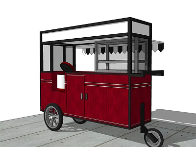 Red Mobile Food Cart With Wheels Windows And Awning For Street Vending 3d model