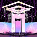 Modern Stage Design With Purple Pink Lighting Geometric Structure And LED Screens