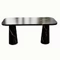 Modern Black Marble Dining Table With Smooth Surface And Textured Column Legs 3d model