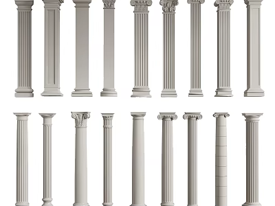 Various Roman Column Architectural Styles With Classic Capitals And Fluted Shafts 3d model