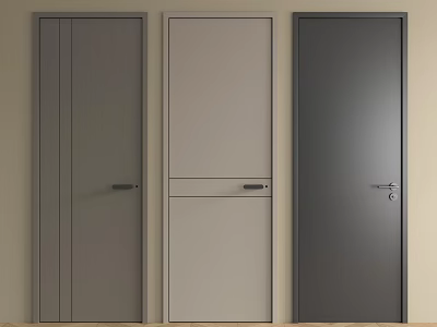 Modern Simple Three Hinged Doors with Different Colors Panel Design and Handles 3d model