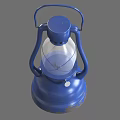 Blue Vintage Candle Lantern With Metal Frame Transparent Shade And Handle