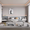 Kids Room Interior With Bed Pillows Toys Soccer Ball Wardrobe And Window View