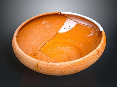 Handcrafted Orange Clay Sculpture Bowl With Traditional Craftsmanship And Crack Details 3d model