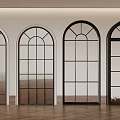 Arched Windows With Various Glass Grid Patterns On Wooden Floor And White Wall