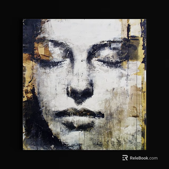 Abstract Art Frame With Closed Eye Portrait In Black White And Gold Tones 3d model 