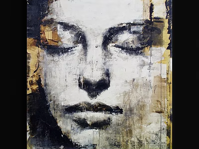 Abstract Art Frame With Closed Eye Portrait In Black White And Gold Tones 3d model