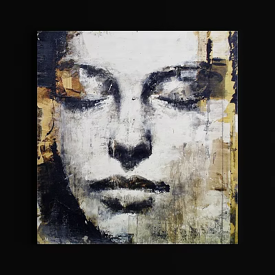 Abstract Art Frame With Closed Eye Portrait In Black White And Gold Tones 3d model