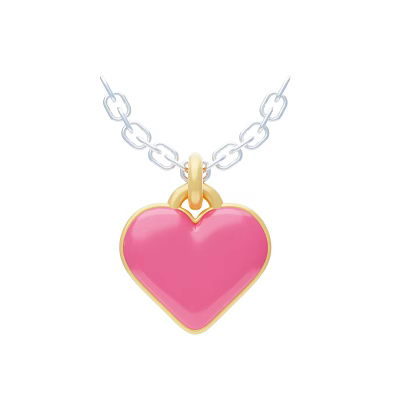 Pink Heart Shaped Pendant Necklace with Gold Edge and Silver Chain Fashion Jewelry 3d model