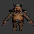 Pig Like Warrior Creature Character With Horned Armor And Battle Axe