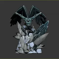 Crystal Dragon Fantasy Game Character With Transparent Teal Wings And Rocky Crystal Base