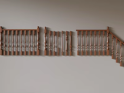 Wooden Staircase Railing Sections Featuring Different Designs And Decorative Balusters 3d model