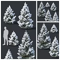 Multiple Snow Covered Trees In Different Sizes With Human Silhouette For Scale 3d model
