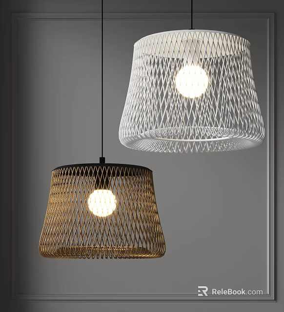Modern White and Brown Woven Pendant Lights with Glowing Bulbs for Contemporary Home 3d model 