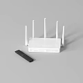 White Wireless Router With Multiple Antennas And Black Remote Control 3d model