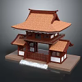 Ancient Architecture Model Featuring Two Story Wooden Structure With Tiled Roof And Gate Fence Design