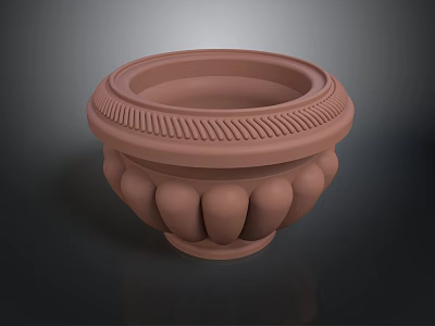 Brown Terracotta Decorative Pot With Textured Rim And Ornate Base Design 3d model