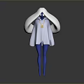 Hooded Figure In White Cloak With Blue Leggings And Gold Pendant On Dark Background With Reflection