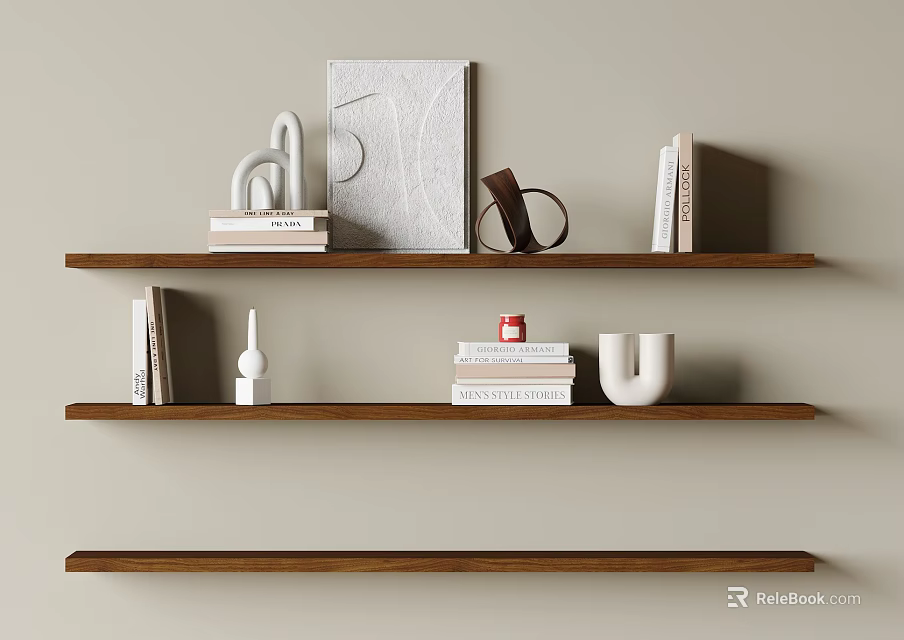 Stylish Wall Mounted Shelves With Decor And Books 3d model