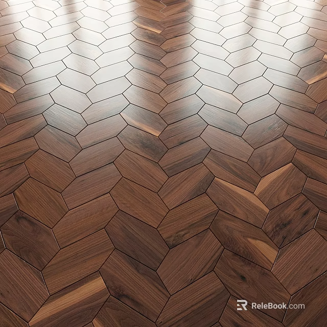 Hexagonal Wooden Floor Tiles With Intricate Pattern And Natural Wood Grain 3d model 