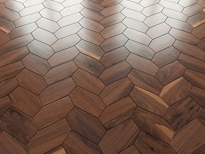 Hexagonal Wooden Floor Tiles With Intricate Pattern And Natural Wood Grain 3d model