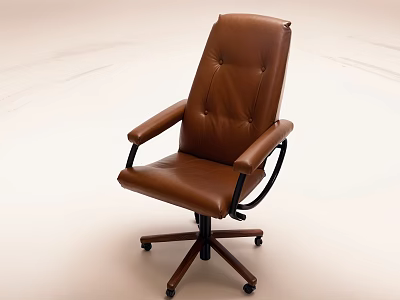Brown Leather Swivel Leisure Chair Featuring Armrests Wheel Base And Modern Design 3d model