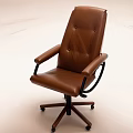 Brown Leather Swivel Leisure Chair Featuring Armrests Wheel Base And Modern Design
