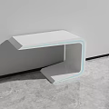 Modern White Irregular Shape Table Featuring Blue Lines Against Wall On Marble Floor 3d model