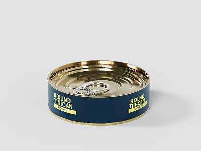 Open Canned Round Tuna With Gold Lid And Navy Blue Label Ready to Eat 3d model
