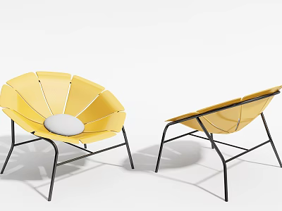 Yellow Outdoor Chairs with Petal Shaped Design and White Cushion on Black Metal Frame 3d model