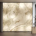 Modern Beige Gold Veined Marble Wall With Wooden Table And Dried Plant Vase