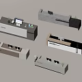 Various Modern Reception Desk Designs With Marble Countertop Wooden Elements And Decorative Plants